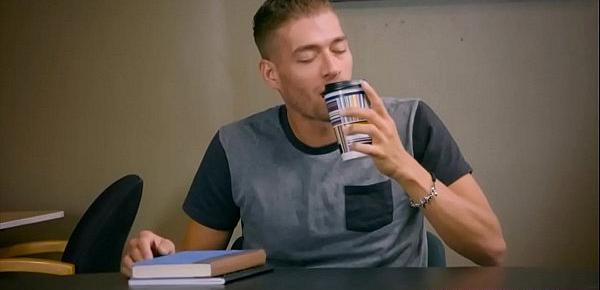  College student fucks for a sip of coffee in the library